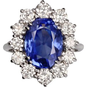 Vintage French 1960s No Heat 7.42 Carat Ceylon Sapphire Diamond White Gold Cluster Ring