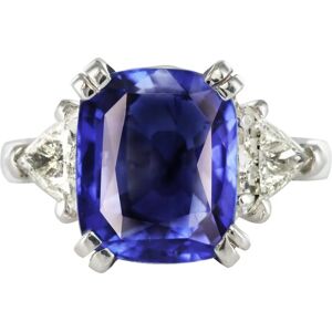 Vintage 6.27 Carat Cushion Sapphire Trillion Cut Diamond Gold Ring