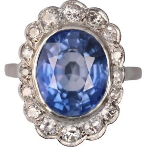 Vintage 1930s Art Deco 5.80 Carat Sapphire Diamonds Platinum 18 Karat White Gold Ring