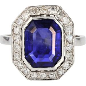 Vintage French Art Deco Certified No Heat Burmese Sapphire Diamonds Platinum Ring