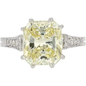 Vintage French 3.65 Carat Fancy Yellow Emerald Cut Diamond Platinum Ring