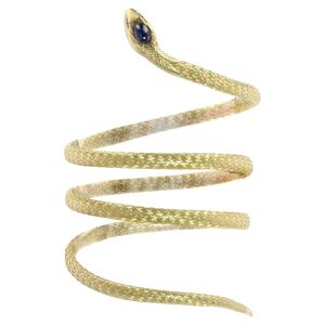 Vintage French 19th Century Sapphire Cabochon 18 Karat Yellow Gold Snake Bracelet