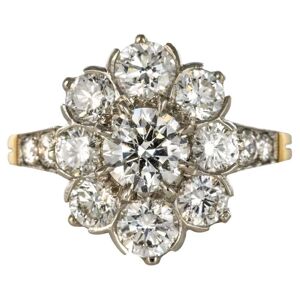 Vintage Modern 3, 18 Carats Diamonds 18 Karat Yellow Gold Platinum Daisy Ring