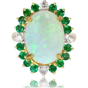 Vintage French 1980s 6.40 Carat Opal Emerald Diamond 18 Karat Yellow Gold Ring