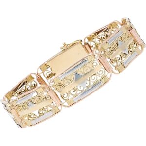 Vintage French 1930s 18 Karat Yellow White Rose Gold Art Deco Bracelet