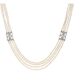 French 1928 Boucheron Diamonds Fine Pearls Necklace