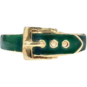 Vintage Modern French Green Enamel 18 Karat Yellow Gold Belt Ring