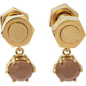 Burberry Gold Plated Leather Inlay Nut & Bolt Drop Earrings, Brown