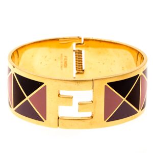 The Fendista Multicolor Geometric Enamel Gold Tone Wide Bracelet M, Multicolor