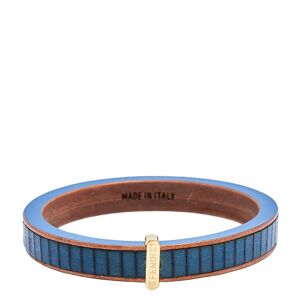 Fendi Wood Leather Gold Tone Metal Navy Blue Bangle Bracelet, Gold