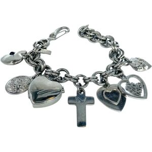 Vintage SIlver Stainless Steel Charm Bracelet Y2K - Size: Moschino Y2k Vintage Charm Bracelet This super cool Moschino charm bracelet is a statement piece from the Y2K era that exudes boldness and eccentricity.Part of the Live Life Love collection, this v