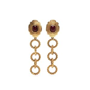Chanel Stone Chain-link Drop Earrings, Red/GoldThis item has been used and may have some minor flaws. Before purchasing, please refer to the images for the exact condition of the item.