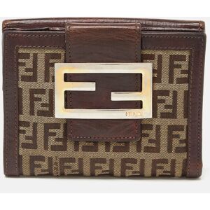 Fendi Beige/Brown Zuchino Canvas and Leather Forever Flap Wallet