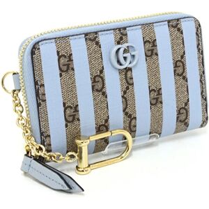 Gucci Double G Zip Around Card Case Coin GG Supreme Canvas 701485 Light Blue