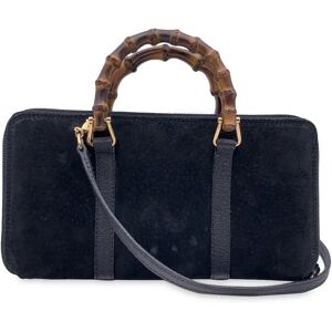 Gucci Vintage Black Suede Bamboo Wallet On Chain Woc Crossbody