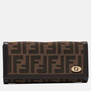 Fendi Tobacco Zucca Canvas and Leather FF Flap Continental Wallet