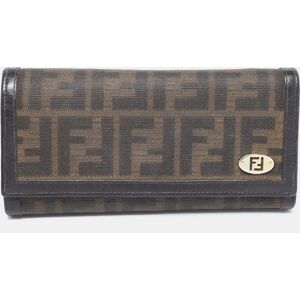 Fendi Dark Brown/Tobacco Zucca Canvas and Leather Trifold Continental Wallet