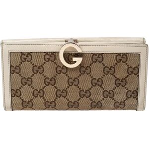 Gucci White/Beige GG Canvas and Leather G Bit Flap Continental Wallet, White