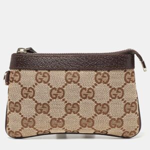 Gucci Beige/Brown GG Canvas and Leather Zip Pouch