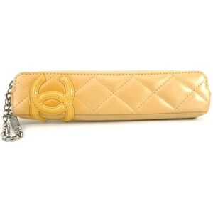 Chanel Pen Case Cambon Line Leather/Patent Leather Beige Silver Women's e55914f