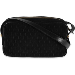 YSL SAINT LAURENT Black Suede & Leather All-Over Monogram Camera Bag