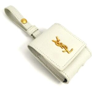 YSL SAINT LAURENT AirPods Case Leather/Metal Ivory/Gold Unisex