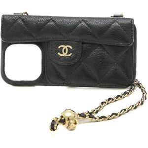 Chanel Matelasse iPhone Case 13pro Smartphone Shoulder Caviar Black AP2689