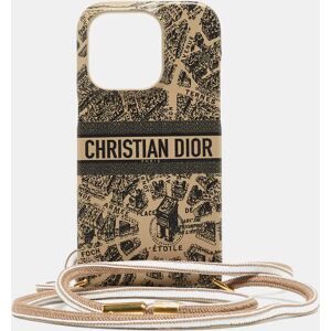 Christian Dior Beige/Black Leather travel iPhone 14 Pro Cord Case