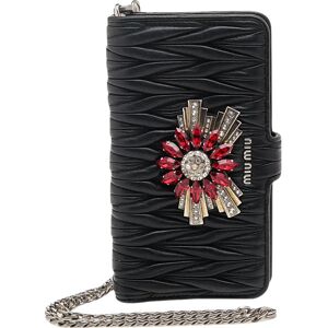 Miu Miu Black Matelasse Leather Flower Embellished iPhone 8 Plus Case