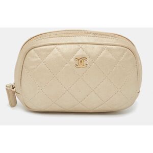 Chanel Beige Quilted Leather Cosmetic Pouch