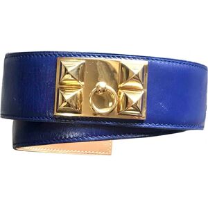 Hermes 90's Vintage Collier de Chian blue belt, calfskin Medor belt with gold-plated hardware