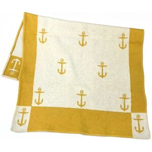 Hermes Two Tone Rectangle Marine Ikari Motif Rug Carpet Wool Unisex Mustard Yellow x Ivory