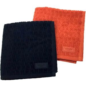 Hermes Towel Set CARRE JACQUARD FACE EPONGE 101566M-03 BRIQUE 101566M-01 NOIR Hand Cotton Orange Black Preserved aq9373