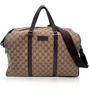 Gucci Beige Monogram Canvas Duffle Weekender Travel Bag With Strap