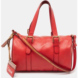 Chloe' Red/Brown Leather Buckle Duffel Bag