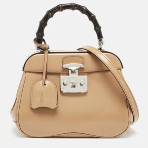 Gucci Beige Glossy Leather Mini Lady Lock Bamboo Top Handle Bag