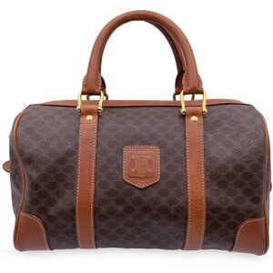 Celine Vintage Brown Macadam Canvas Boston Bag Duffel Duffle