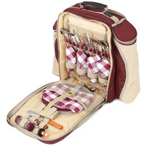 Greenfield Collection Deluxe Picnic Backpack Hamper for Four People  - Red/White/Brown