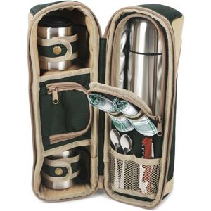 Greenfield Collection Deluxe Flask Hamper Bag for Two People  - Green/Beige