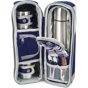 Greenfield Collection Deluxe Flask Hamper Bag for Two People  - Navy