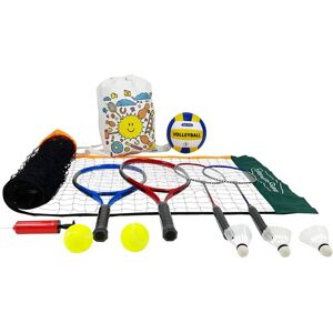 Traditional Garden Games 3 in 1 Badminton Volleyball & Tennis Playset With 5m Net  - Black/Blue/Yellow