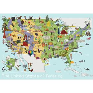 AmazingWorld USA Kids' Map  - Blue/Green/Brown
