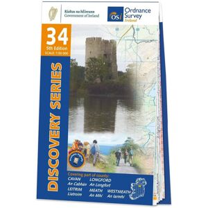 Ordnance Survey Ireland Map of County Cavan, Longford, Leitrim, Meath and Westmeath: OSI Discovery 34  - Grey/Blue/White