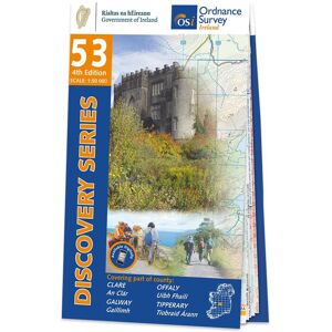 Ordnance Survey Ireland Map of County Clare, Galway, Offaly and Tipperary: OSI Discovery 53  - White/Grey