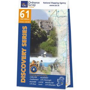 Ordnance Survey Ireland Map of County Carlow, Kildare, Kilkenny, Laois and Wicklow: OSI Discovery 61  - White/Grey