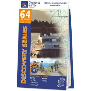 Ordnance Survey Ireland Map of County Clare, Limerick and Kerry: OSI Discovery 64  - White/Grey