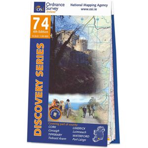 Ordnance Survey Ireland Map of County Cork, Limerick, Tipperary and Waterford: OSI Discovery 74  - White/Grey