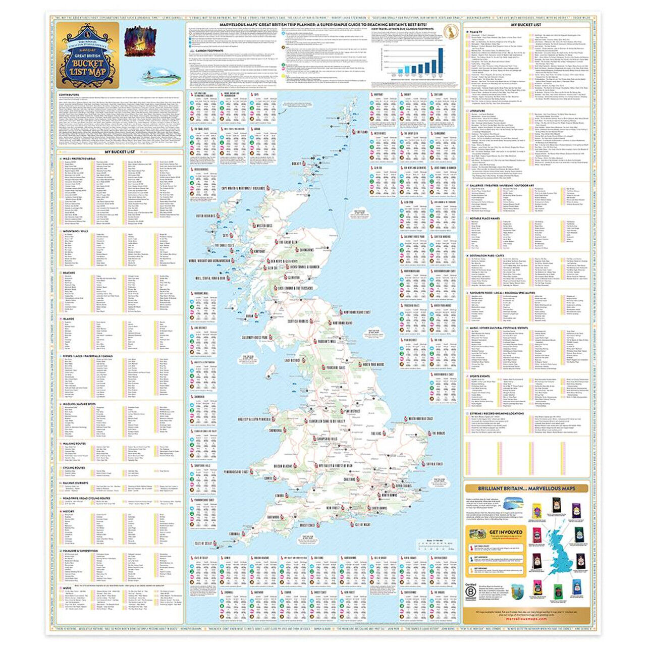 ST&G's Solid Gold Great British Bucket List Map  - White/Blue/Green