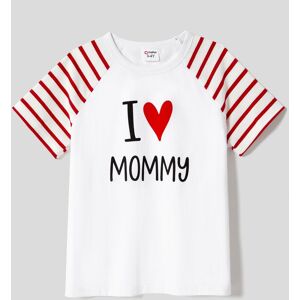 PatPat Mother's Day Family Matching 95% Cotton Letter Graphic Striped Raglan Sleeve T-shirts and Allover Red Heart Print Surplice Neck Ruffle-sleeve Belted N  - REDWHITE