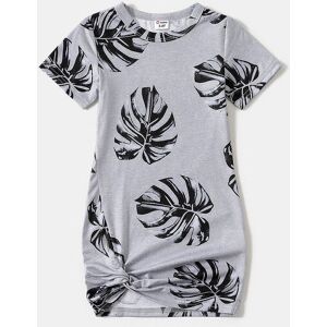 PatPat Allover Palm Leaf Print Grey Short-sleeve Twist Knot Bodycon Dress for Mom and Me  - MiddleAsh